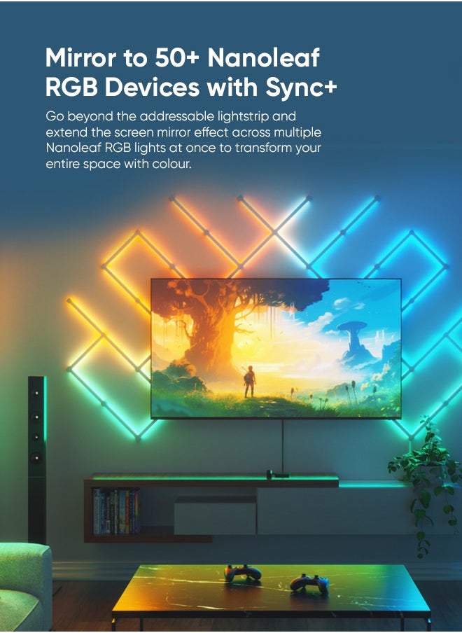 Nanoleaf - كاميرا مرآة لشاشة التلفاز 4D وشريط إضاءة LED 5.2M | إضاءة خلفية لشاشة تلفزيون تصل إلى 85 بوصة، حامل الكاميرا، LED ذكي WiFi، تفاعل الموسيقى، يعمل مع Apple HomeKit، Alexa، Google، إلخ | ألوان شاشة تلفزيون مرآة - Image 1