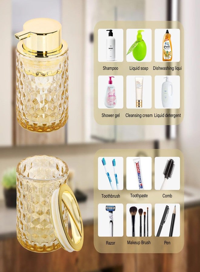 Fvstar Amber Bathroom Accessories Set of 3, Glass Toothbrush Holder, Gold Foaming Soap Dispenser, Soap and Toothbrush Holder, Tumbler Cups Set, Bathroom Countertop Storage Cup Organizer for Decor - Image 5