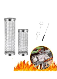 MIXDE 2 PCS Rolling Grilling Baskets, BBQ Grill Baskets for Outdoor Grilling, Stainless Steel Grill Basket for Veggies Vegetable Fish Meat Food Camping, outdoor bbq grill accessories  - Image 1