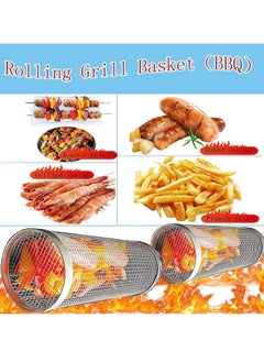 MIXDE 2 PCS Rolling Grilling Baskets, BBQ Grill Baskets for Outdoor Grilling, Stainless Steel Grill Basket for Veggies Vegetable Fish Meat Food Camping, outdoor bbq grill accessories  - Image 4