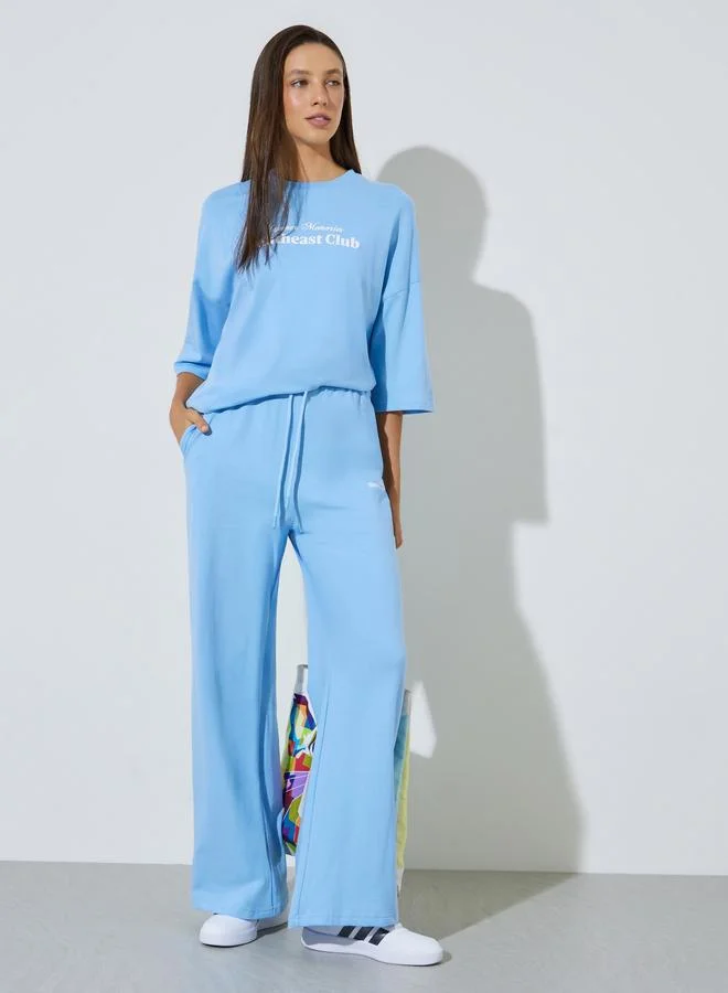 Styli Blue Slogan Print Oversized T-Shirt