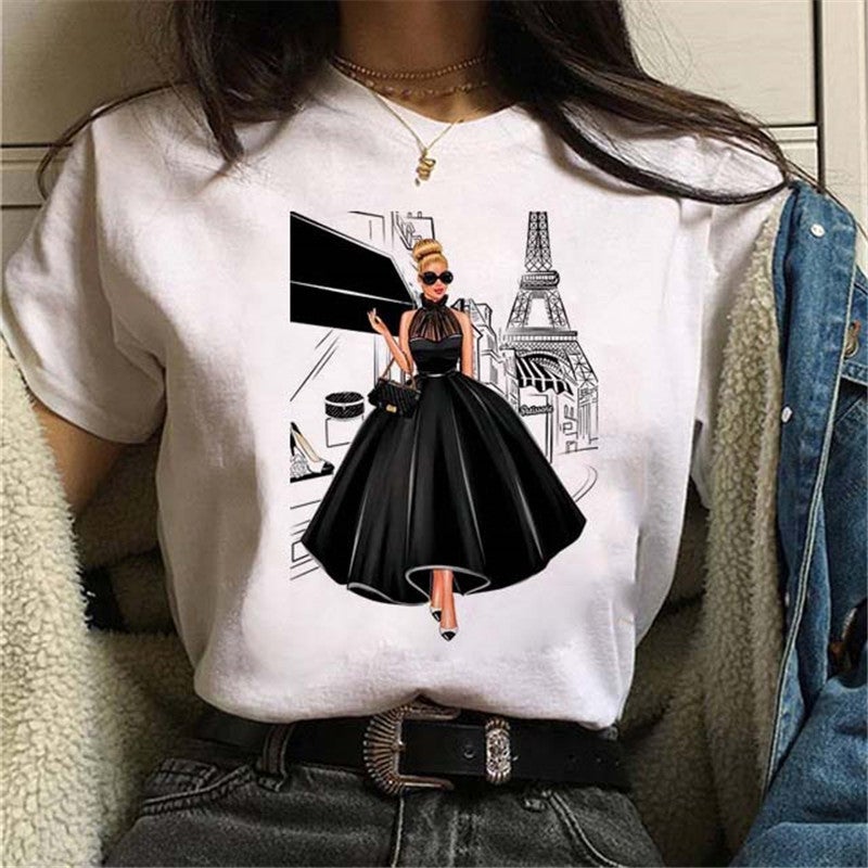 [Same day] cross-border supply of T-shirt printed T-shirt women's short-sleeved women's clothing - Image 1