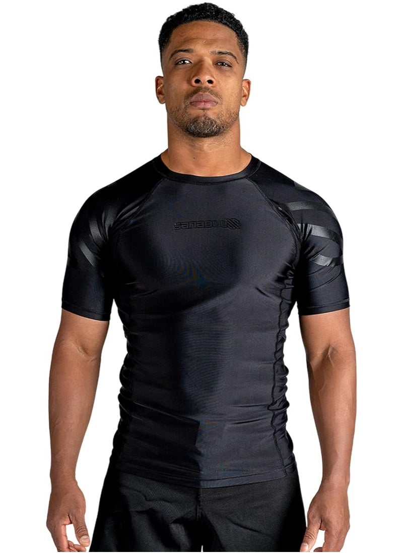 Sanabul  Essential Short Sleeve Compression Shirt For Men | Mma Wrestling Jiu Jitsu Bjj Base Layer Rash Guard | Workout Men'S Compression Shirt (Large, All Black)  - Image 4