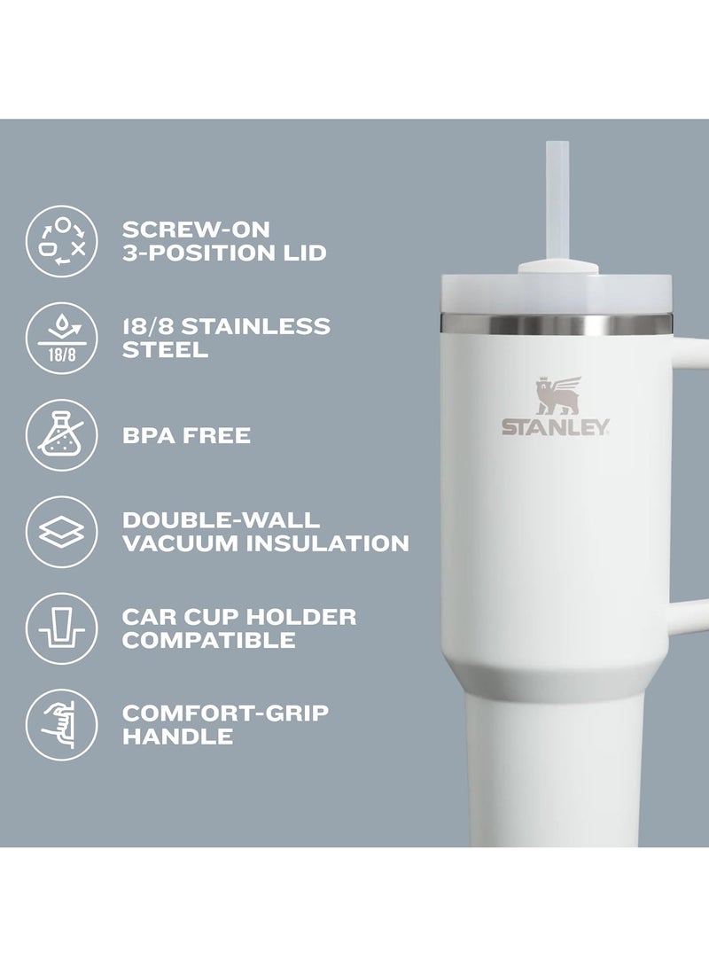 ستانلي كوب Stanley Quencher H2.0 بمقبض وغطاء وقشة، زجاجة مياه معزولة من الفولاذ المقاوم للصدأ، سعة 40 أونصة، كوب قهوة مثلج للكابتشينو والشاي والإسبريسو والمشروبات والعصير - أسود 2.0  - Image 4