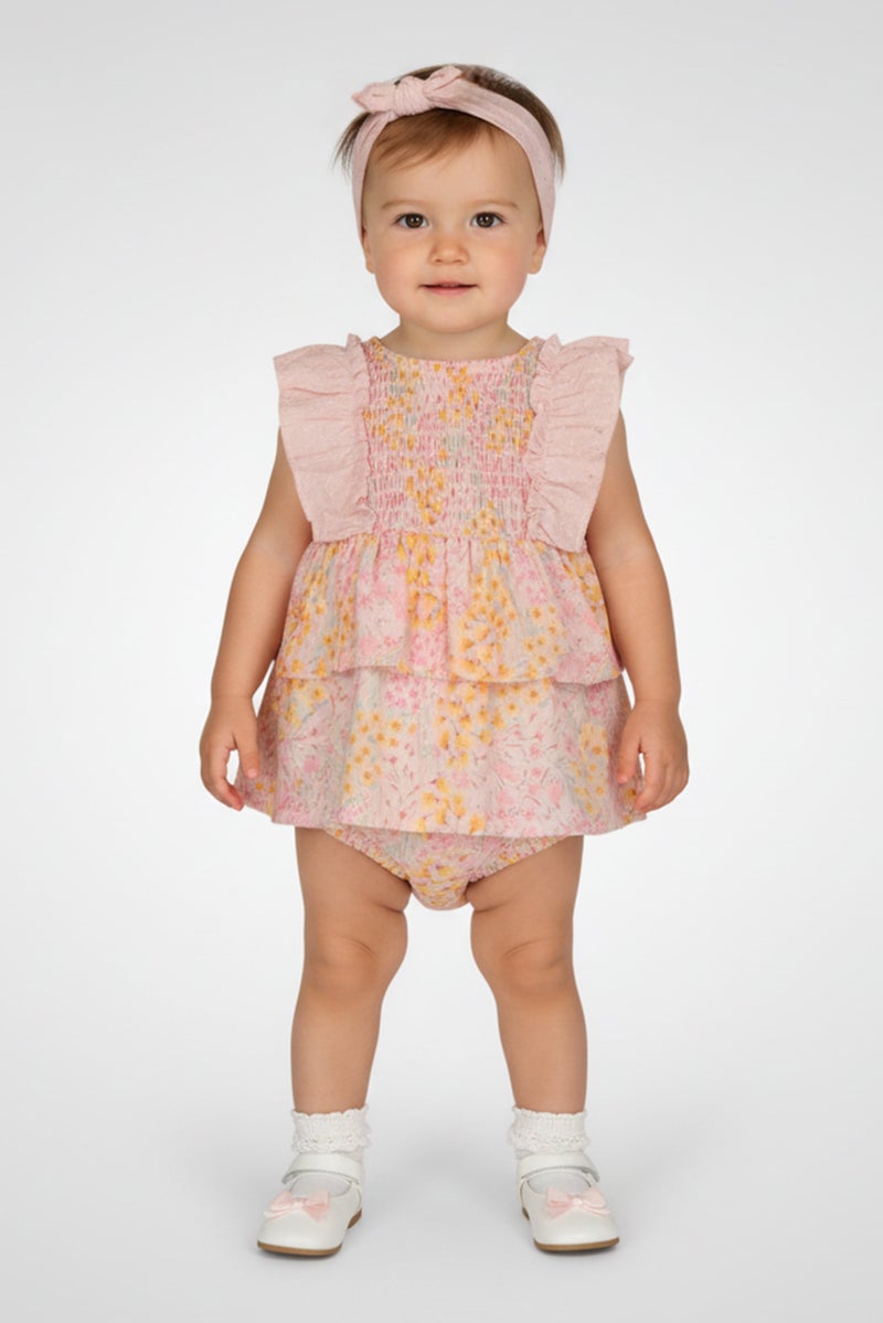 Nanette lepore Toddlers Girl 3 Pieces Floral Pattern Dress And Panty With Headband, Pink - Image 1