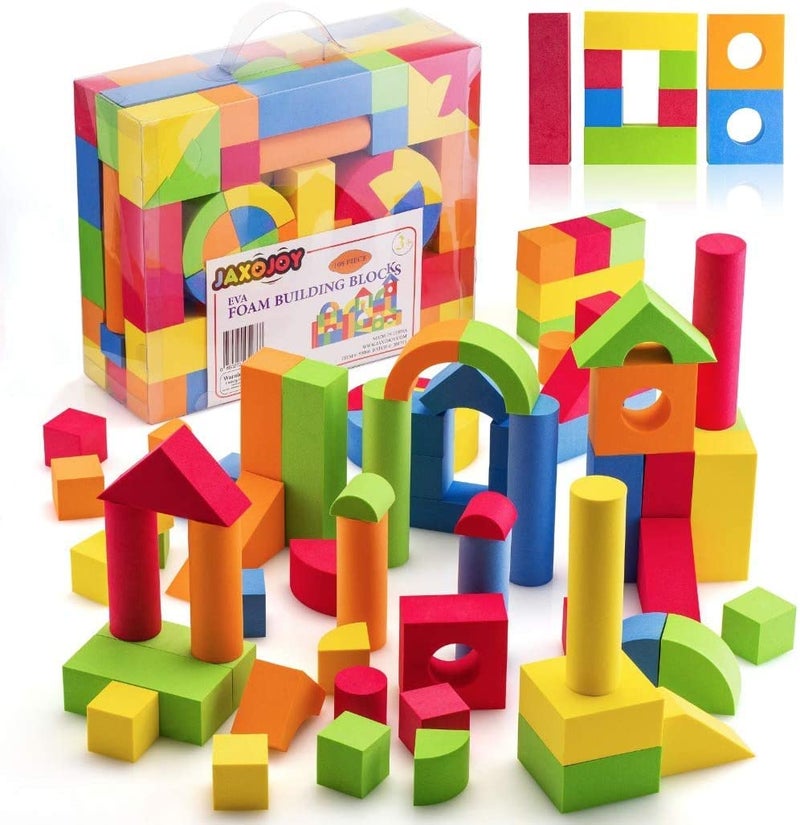 JaxoJoy JaxoJoy Foam Building Blocks for Kids - 108-Piece Soft Foam Blocks for Toddlers - Large, Stackable, Educational STEM Toys - Soft Blocks for Indoor or Outdoor Play - Foam Shapes for Boys and Girls  - Image 1