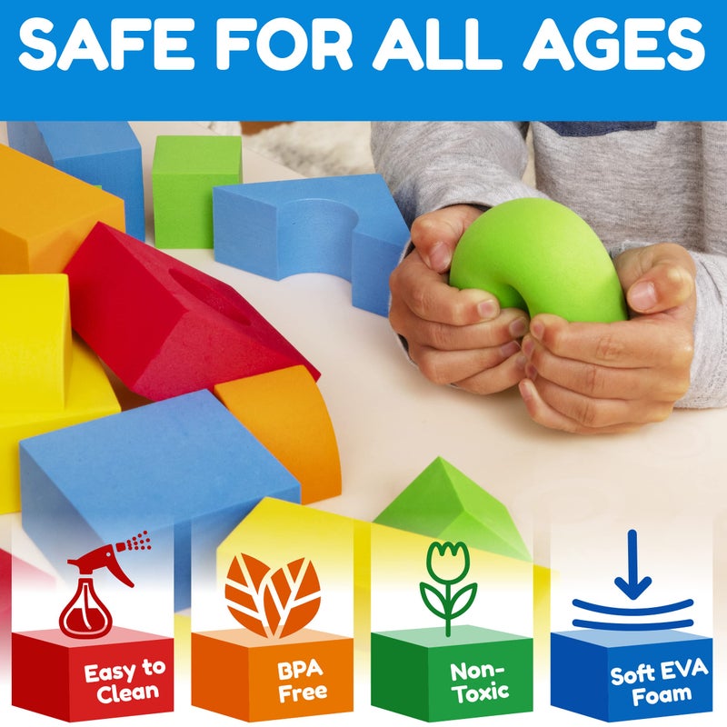 JaxoJoy JaxoJoy Foam Building Blocks for Kids - 108-Piece Soft Foam Blocks for Toddlers - Large, Stackable, Educational STEM Toys - Soft Blocks for Indoor or Outdoor Play - Foam Shapes for Boys and Girls  - Image 3
