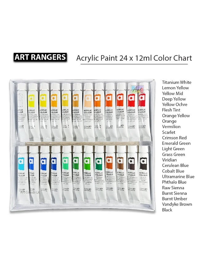 Art Rangers Premium Acrylic Paint Set (24 Colors x 12ml Tubes) - Non-Toxic, Water-Resistant & High Pigment - Image 2