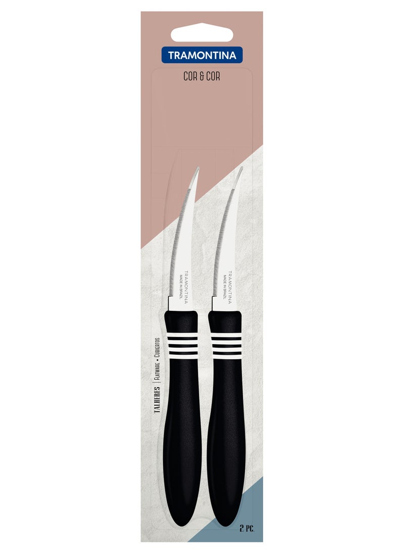 TRAMONTINA Since 1911,Made in Brazil- Cor&Cor 2 Pieces Tomato Knife Set with Stainless Steel Blade and Black Polypropylene Handle  - Image 3