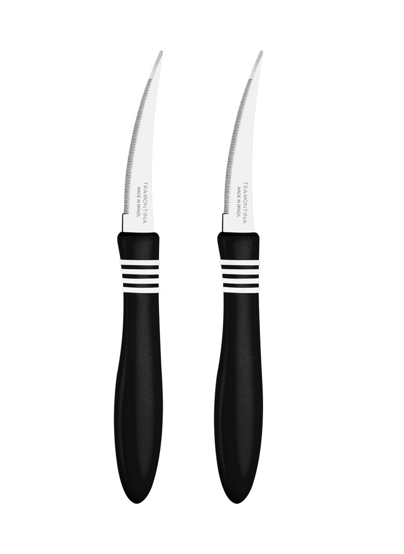 TRAMONTINA Since 1911,Made in Brazil- Cor&Cor 2 Pieces Tomato Knife Set with Stainless Steel Blade and Black Polypropylene Handle  - Image 1