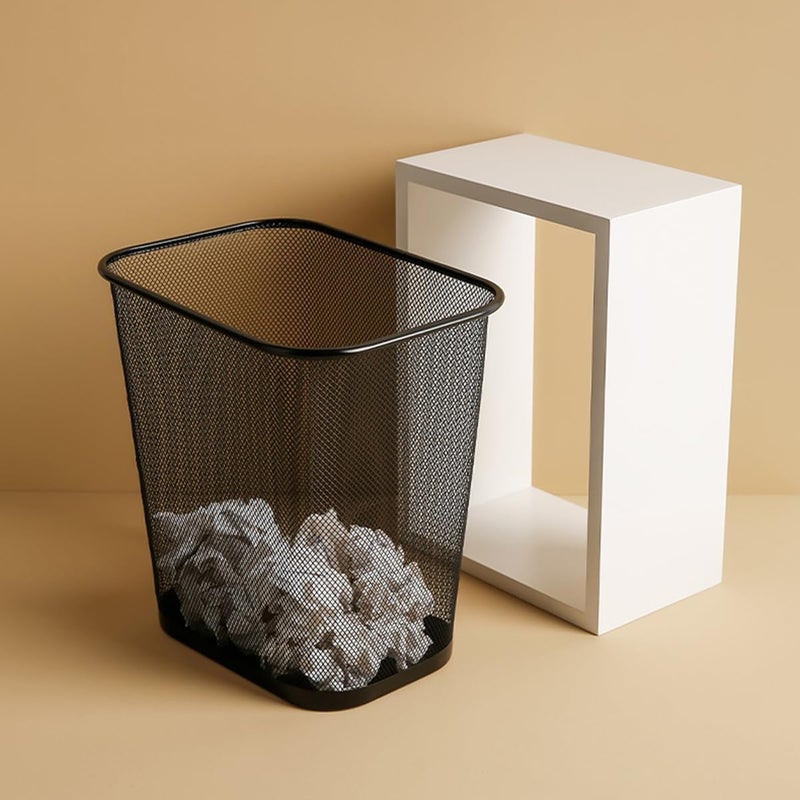 ECVV Mesh Metal Trash Can Square Mesh Wire Wastebasket Vintage Garbage Bin Reusable Bedroom Rubbish Can For Kitchen,Farmhouse,Home,Office - Black - Image 3