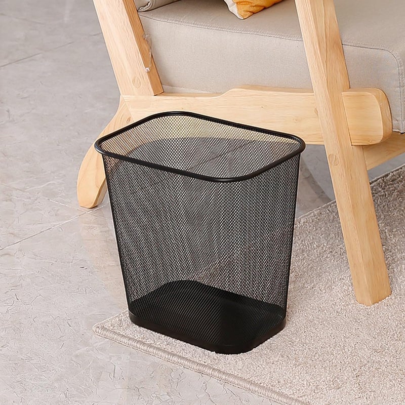 ECVV Mesh Metal Trash Can Square Mesh Wire Wastebasket Vintage Garbage Bin Reusable Bedroom Rubbish Can For Kitchen,Farmhouse,Home,Office - Black - Image 4