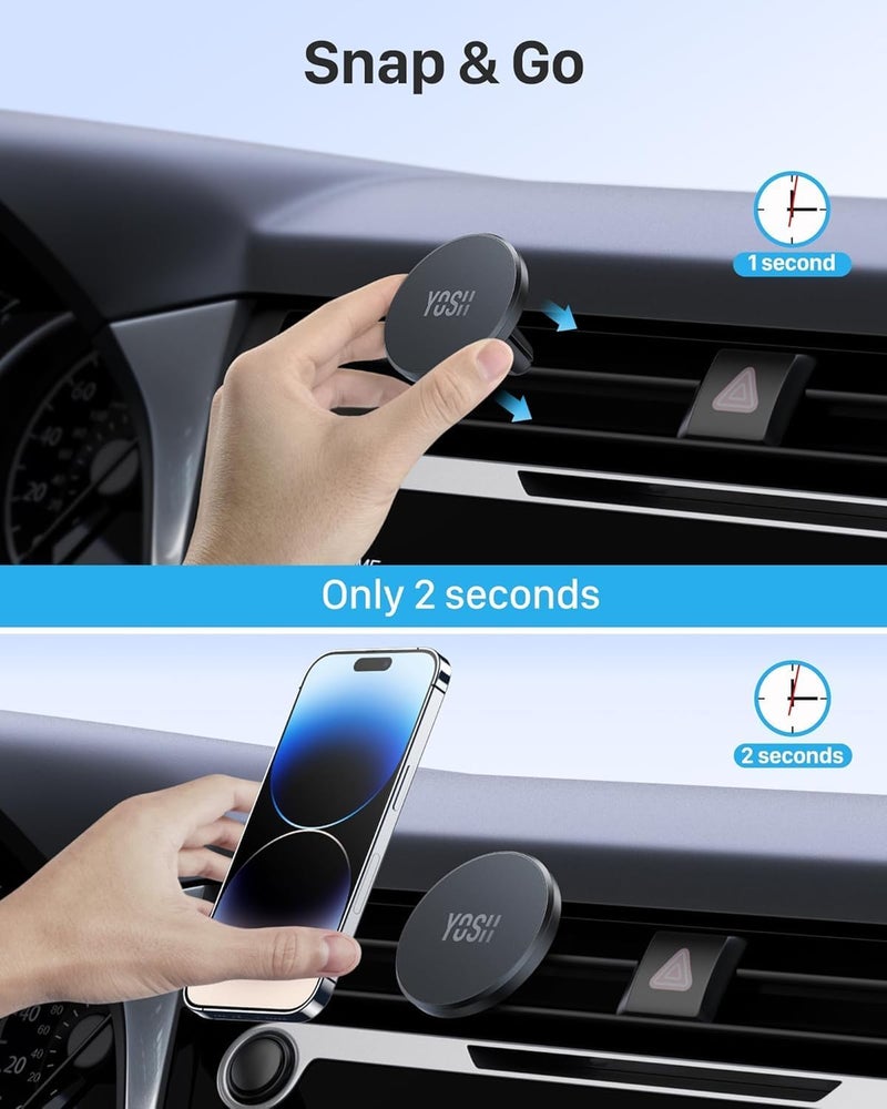 YOSH Car Phone Holder for MagSafe, Magnetic Car Phone Holder for Ventilation Grilles, Universal for iPhone Samsung Pixel & Other Geräte - with Magnet Ring (2 Stücke) - Image 4