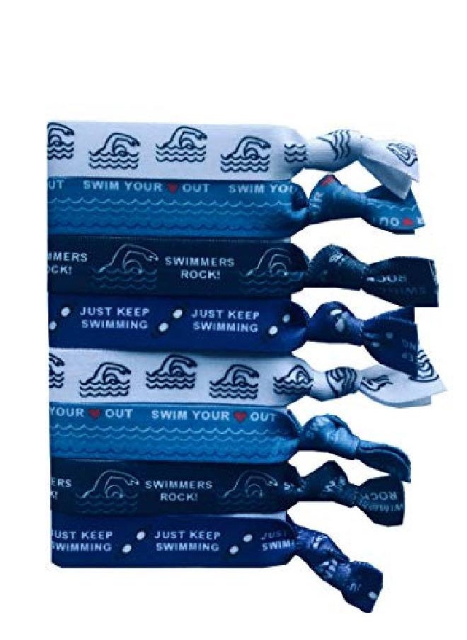 Sportigift 8 Piece Swimming Hair Elastic Set Girls Swimming Accessories No Crease Swimmer Hair Elastics Set Swim Accessories For Girls Women Coaches Teams Swim Meets Made In The Usa  - Image 1