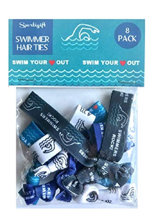 Sportigift 8 Piece Swimming Hair Elastic Set Girls Swimming Accessories No Crease Swimmer Hair Elastics Set Swim Accessories For Girls Women Coaches Teams Swim Meets Made In The Usa  - Image 4