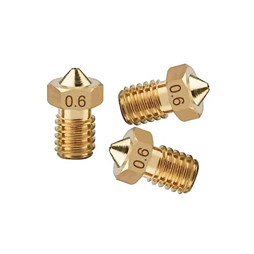 TESSERACT 0.6mm Extruder Nozzle For 3D Printer | V6 Type Brass Nozzle for 3D Printing | Made in India Compatible With E3D V6 And E3D V5 J-Head Hotend And M6 Threaded Extruder (Qty- 3 Nozzles V6 0.6mm) - Image 1
