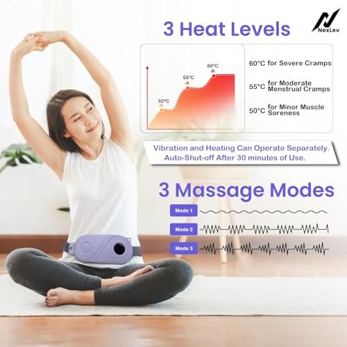 NexLev Cordless Electric Heating Pad| Period Cramp & Back Pain Relief Massager | 9 modes| Menstrual Cramp Relief|Type C| Crampfree Periods | Portable | Gift for Women| Strap upto 40 Inch |Purple CM-02 - Image 2