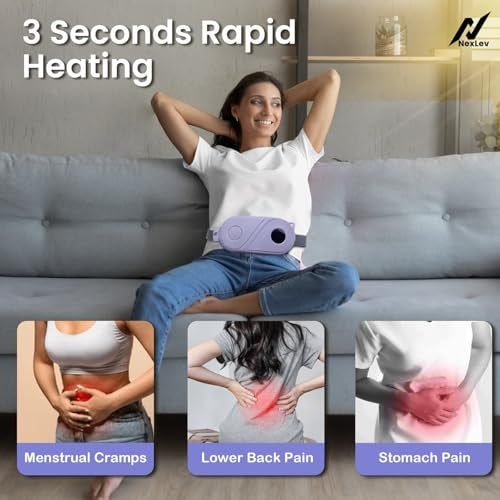 NexLev Cordless Electric Heating Pad| Period Cramp & Back Pain Relief Massager | 9 modes| Menstrual Cramp Relief|Type C| Crampfree Periods | Portable | Gift for Women| Strap upto 40 Inch |Purple CM-02 - Image 3