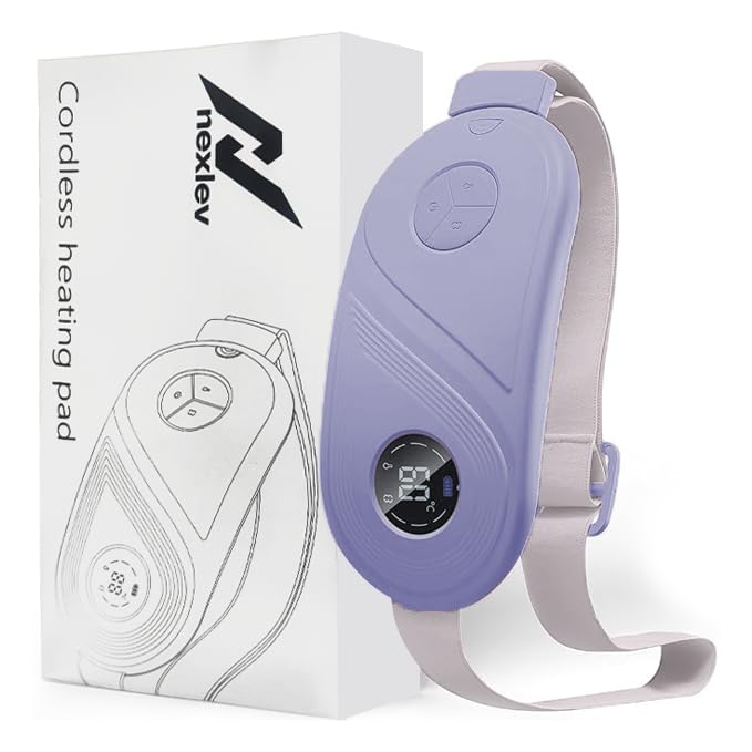 NexLev Cordless Electric Heating Pad| Period Cramp & Back Pain Relief Massager | 9 modes| Menstrual Cramp Relief|Type C| Crampfree Periods | Portable | Gift for Women| Strap upto 40 Inch |Purple CM-02 - Image 1