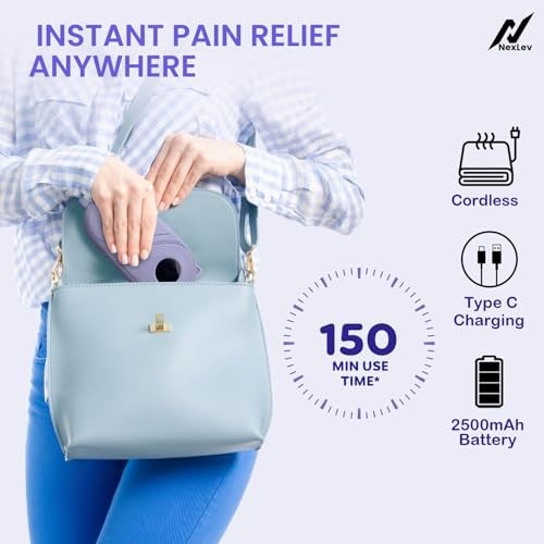 NexLev Cordless Electric Heating Pad| Period Cramp & Back Pain Relief Massager | 9 modes| Menstrual Cramp Relief|Type C| Crampfree Periods | Portable | Gift for Women| Strap upto 40 Inch |Purple CM-02 - Image 5