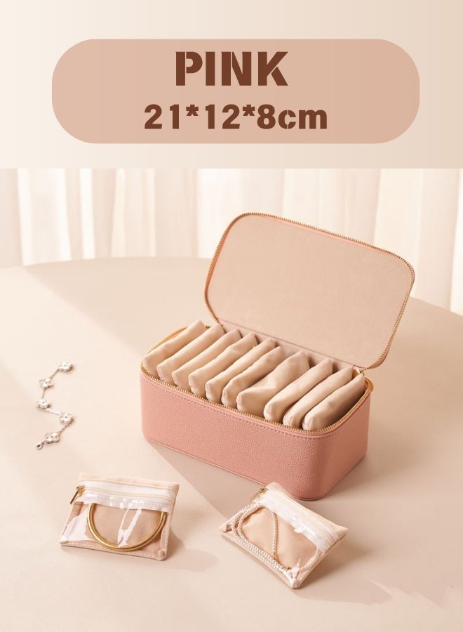 منظم مجوهرات سفر فاخر للنساء - 12 كيس مخمل منفصل مضاد للغبار، حافظة جلد للسفر، هدية العيد والرمضان - Image 1