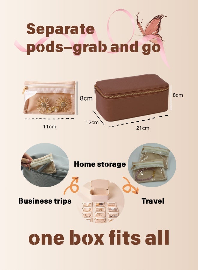 منظم مجوهرات سفر فاخر للنساء - 12 كيس مخمل منفصل مضاد للغبار، حافظة جلد للسفر، هدية العيد والرمضان - Image 5