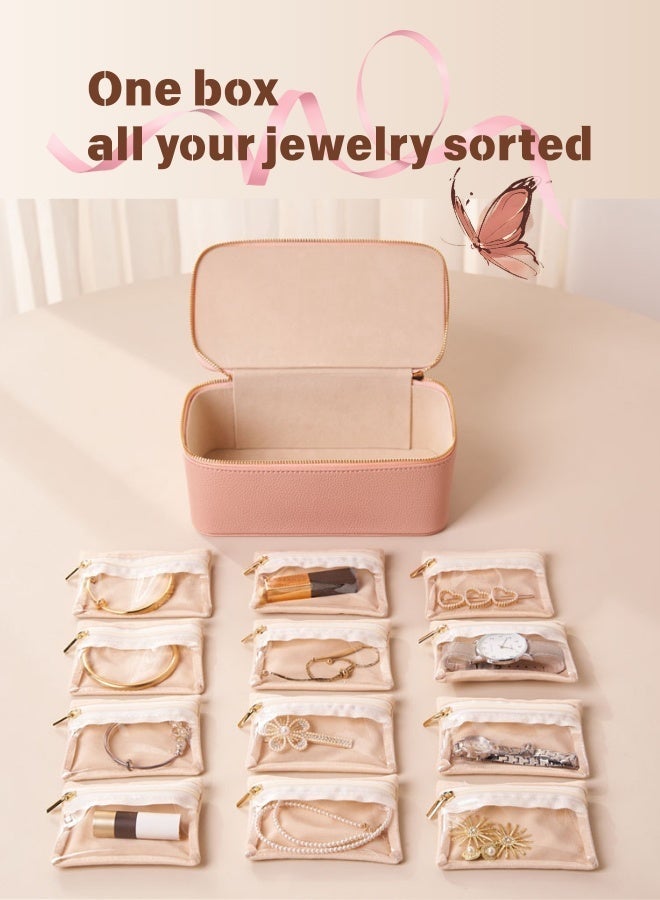 منظم مجوهرات سفر فاخر للنساء - 12 كيس مخمل منفصل مضاد للغبار، حافظة جلد للسفر، هدية العيد والرمضان - Image 2
