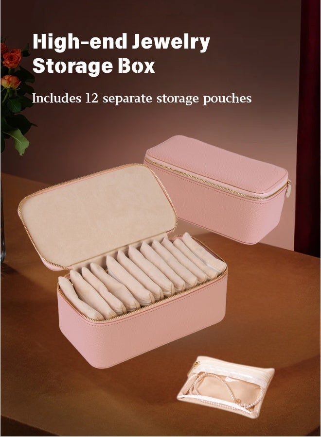 منظم مجوهرات سفر فاخر للنساء - 12 كيس مخمل منفصل مضاد للغبار، حافظة جلد للسفر، هدية العيد والرمضان - Image 3