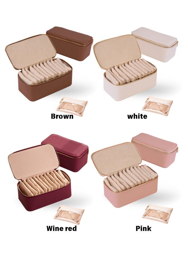 منظم مجوهرات سفر فاخر للنساء - 12 كيس مخمل منفصل مضاد للغبار، حافظة جلد للسفر، هدية العيد والرمضان - Image 5
