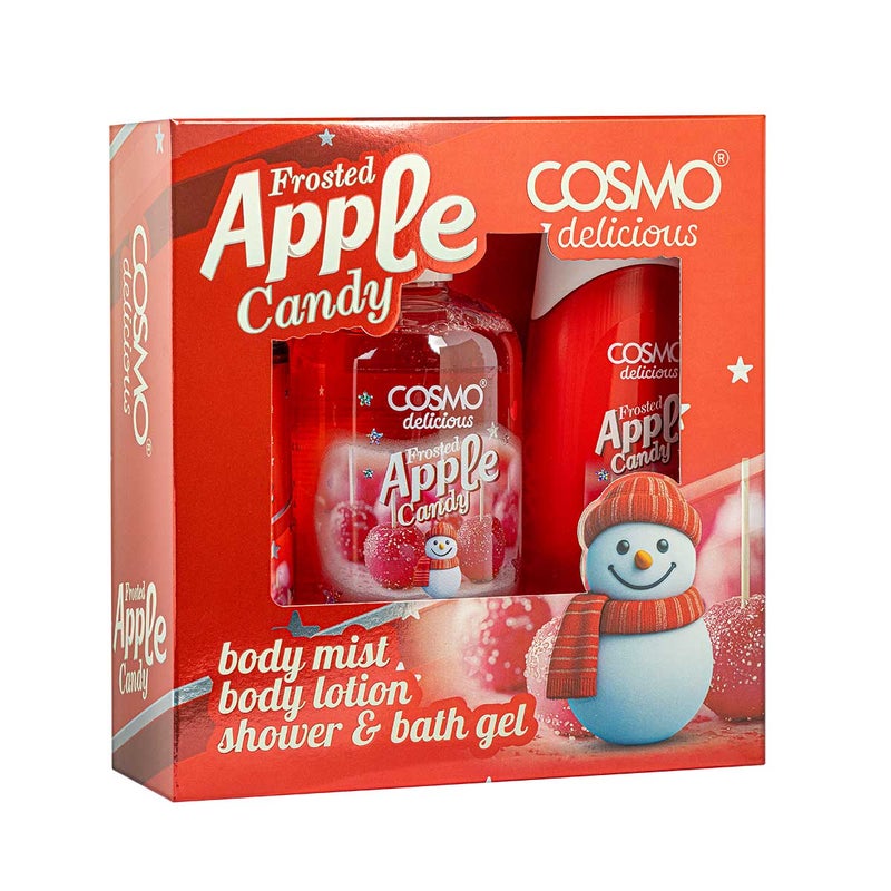 Cosmo Skin Care Delicious Frosted Apple Candy 3 Pieces Gift Set For Women & Men, 150ml Fragrance Mist, 350ml Aloe Vera Shower Gel, 200ml Shea Butter Body Lotion, Festive Sweet Scent For Pure Hydration - Image 1