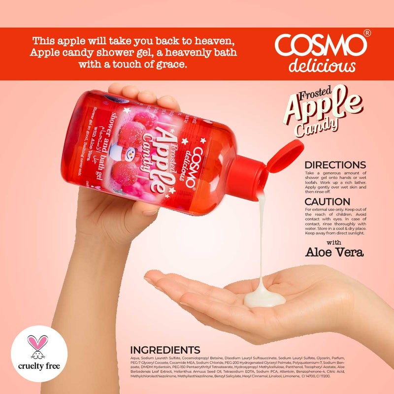Cosmo Skin Care Delicious Frosted Apple Candy 3 Pieces Gift Set For Women & Men, 150ml Fragrance Mist, 350ml Aloe Vera Shower Gel, 200ml Shea Butter Body Lotion, Festive Sweet Scent For Pure Hydration - Image 4