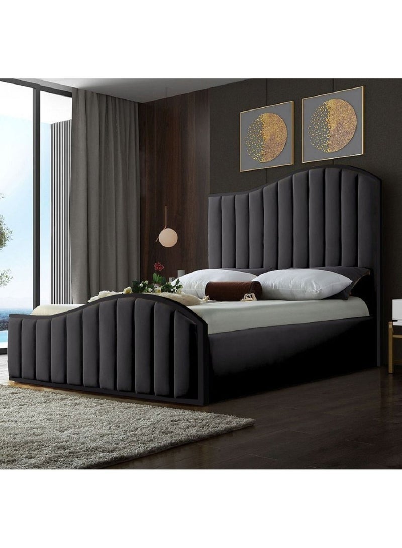 Magnifik Plush Velvet Bed 160x200cm Queen size Bed in Charcoal Color