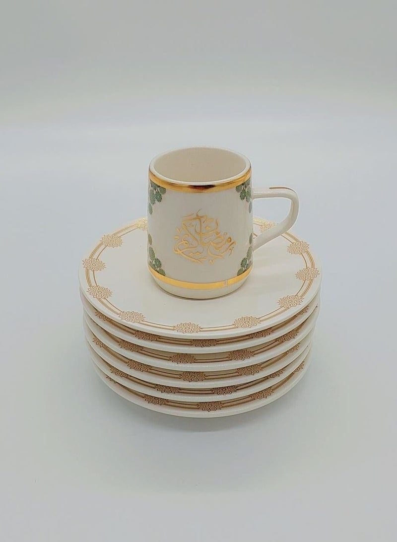 Permier 6-Piece Coffee/Tea Ceramic Cup and Saucer Set white&gold  6 x 80ml