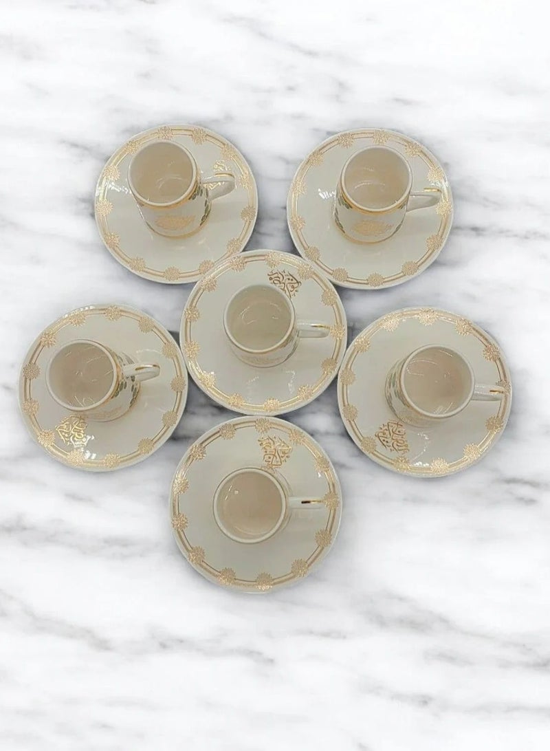 Permier 6-Piece Coffee/Tea Ceramic Cup and Saucer Set white&gold  6 x 80ml