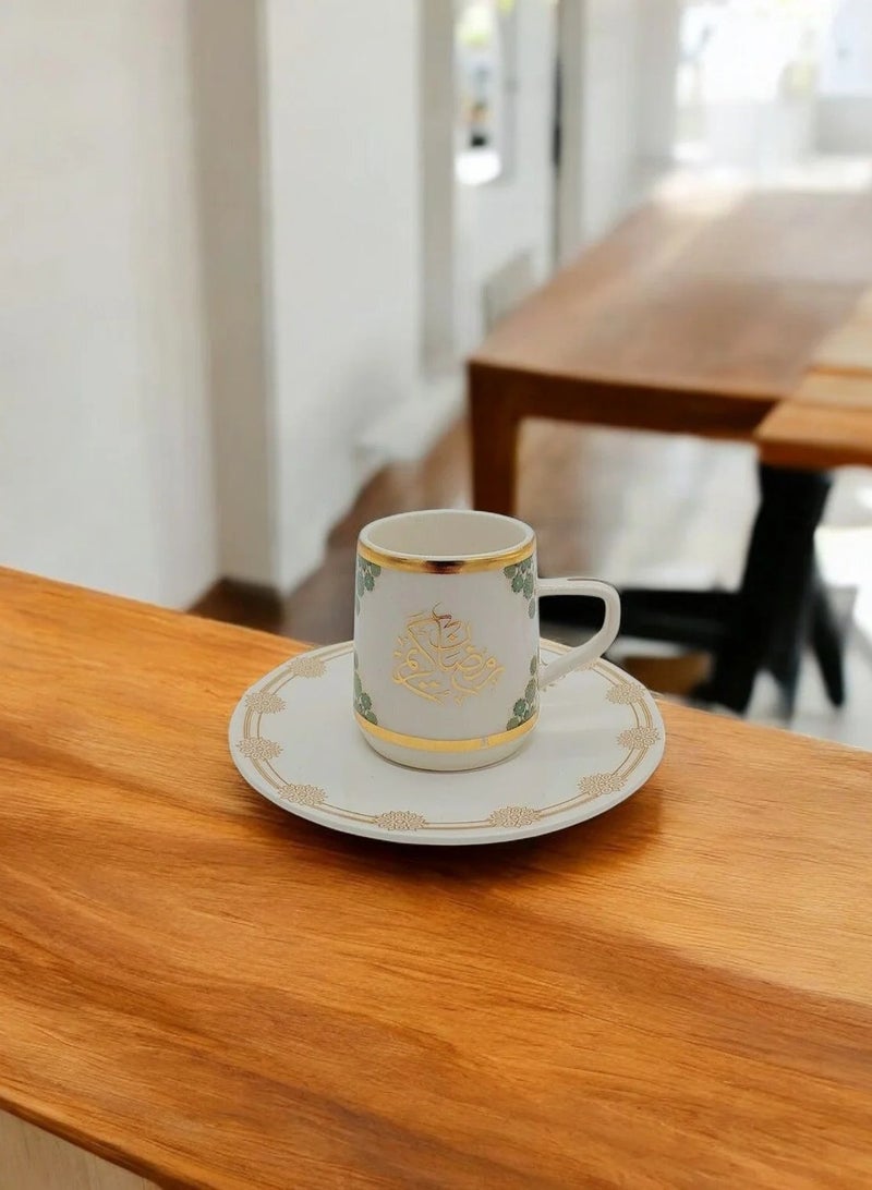 Permier 6-Piece Coffee/Tea Ceramic Cup and Saucer Set white&gold  6 x 80ml