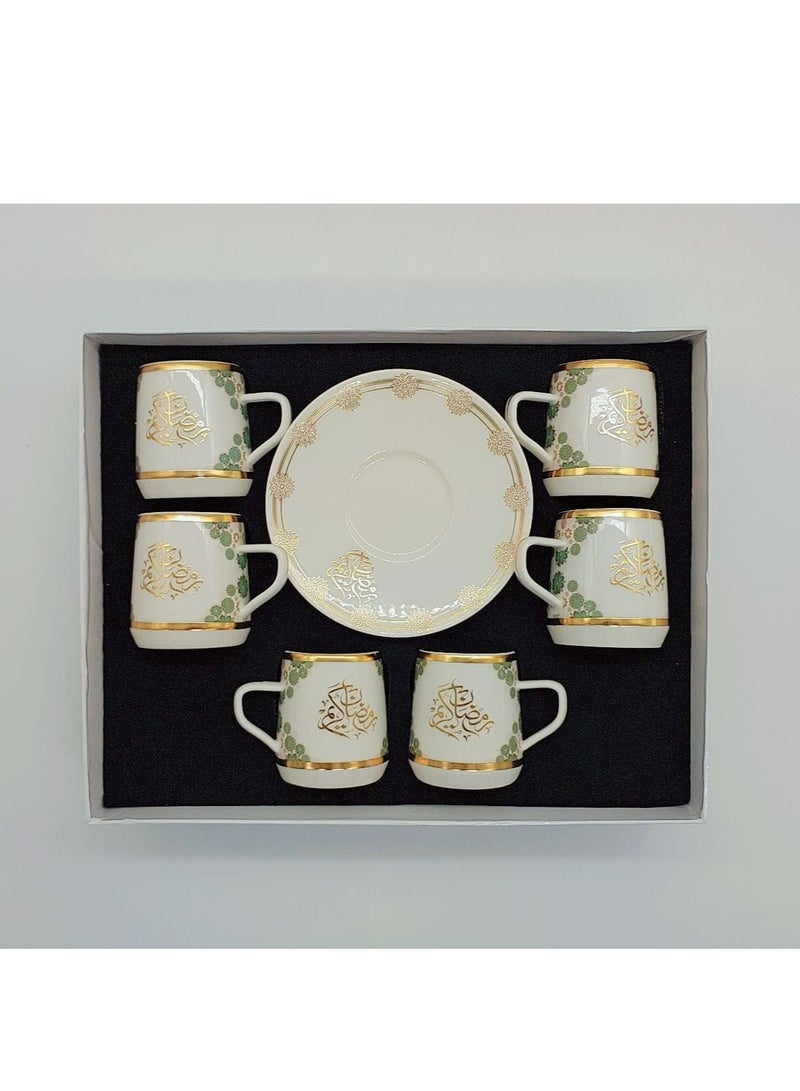 Permier 6-Piece Coffee/Tea Ceramic Cup and Saucer Set white&gold  6 x 80ml