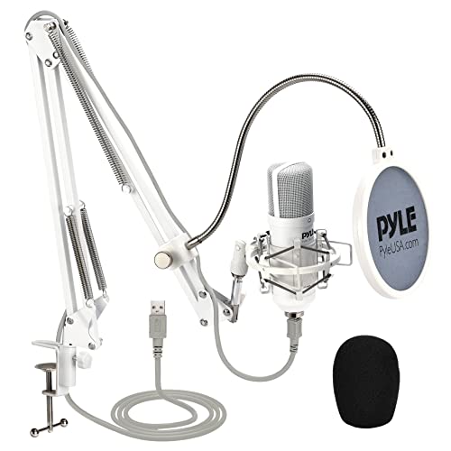 Pyle USB Studio Mic Desk Microphone Streaming Kit Professional Audio Cardioid Condenser Boom Arm Stand Pop Filter for Podcast Gaming Setup Studio YouTube Works wWindows Mac PC