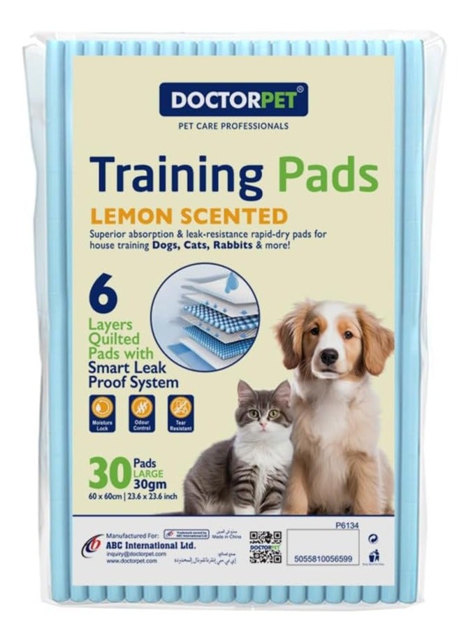 DOCTERPET Doctor Pet Training Pads 60x60cm 30g Regular Lemon 30's - Leakproof, Odor-Controlled, Quick-Dry - Image 1