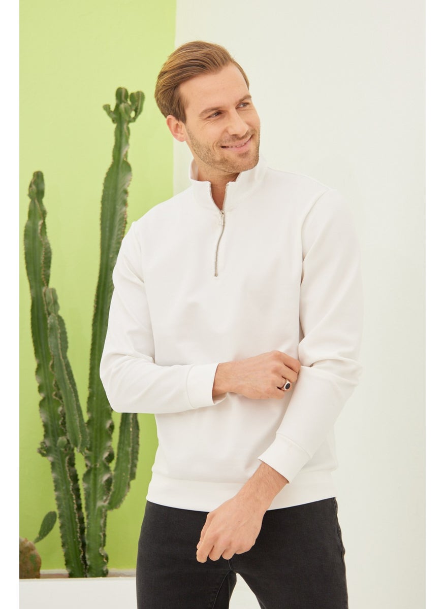 Odelon Men's Half Zipper Sweatshirt Ecru  - Image 1
