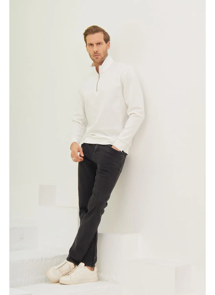 Odelon Men's Half Zipper Sweatshirt Ecru