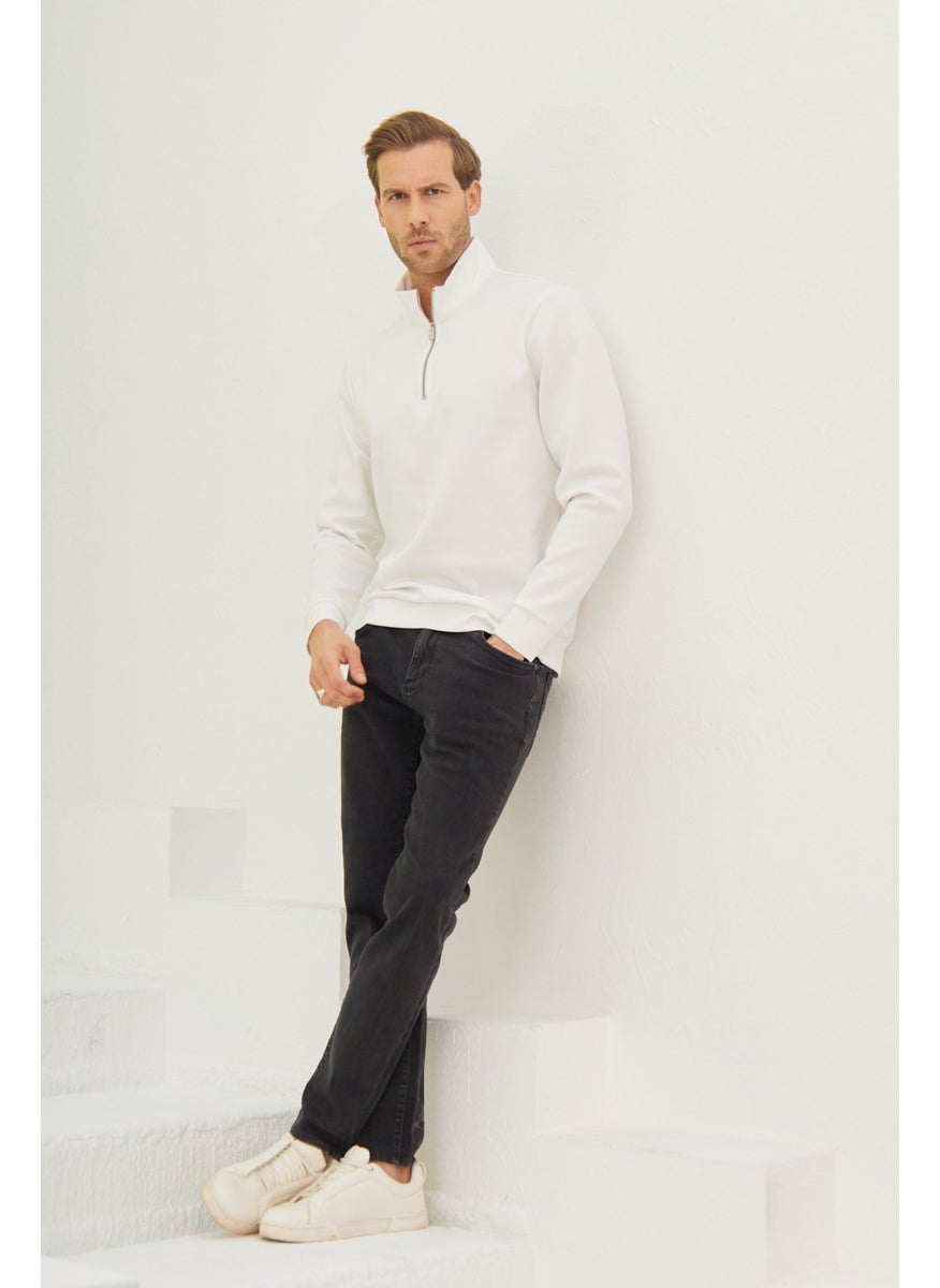 Odelon Men's Half Zipper Sweatshirt Ecru  - Image 3
