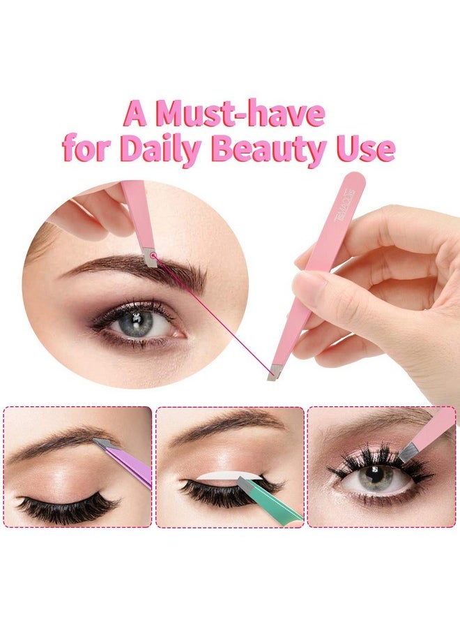TsMADDTs Eyebrow Tweezer Set, 6 Pcs Tweezers Set For Women, Precision Tweezer For Eyebrows With Curved Scissors For Ingrown Hair, Hair Plucking Daily Beauty Tools With Leather Travel Case  - Image 5