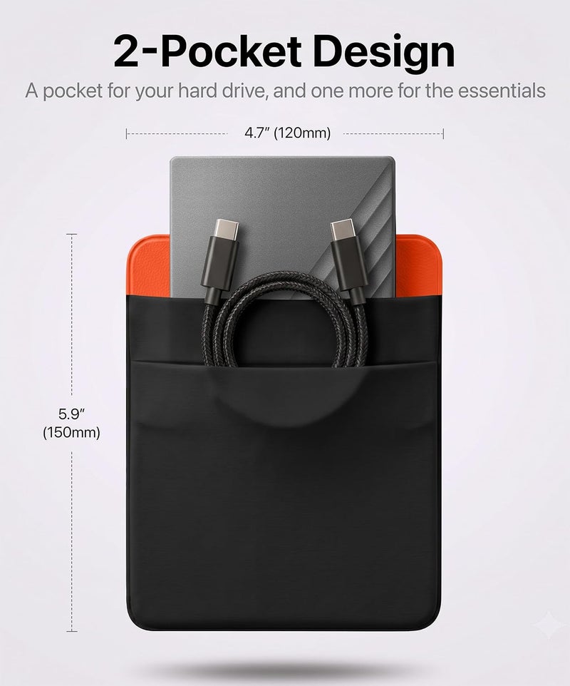 حامل قرص صلب لاصق ذو جيبين للكمبيوتر المحمول، جيب لاصق لـ SSD محمول خارجي، HDD، ماوس نحيف وكابلات (كبير - يناسب SSD وأقراص 2.5 بوصة) - Image 2