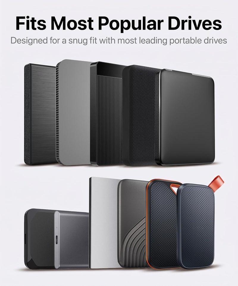 حامل قرص صلب لاصق ذو جيبين للكمبيوتر المحمول، جيب لاصق لـ SSD محمول خارجي، HDD، ماوس نحيف وكابلات (كبير - يناسب SSD وأقراص 2.5 بوصة) - Image 4