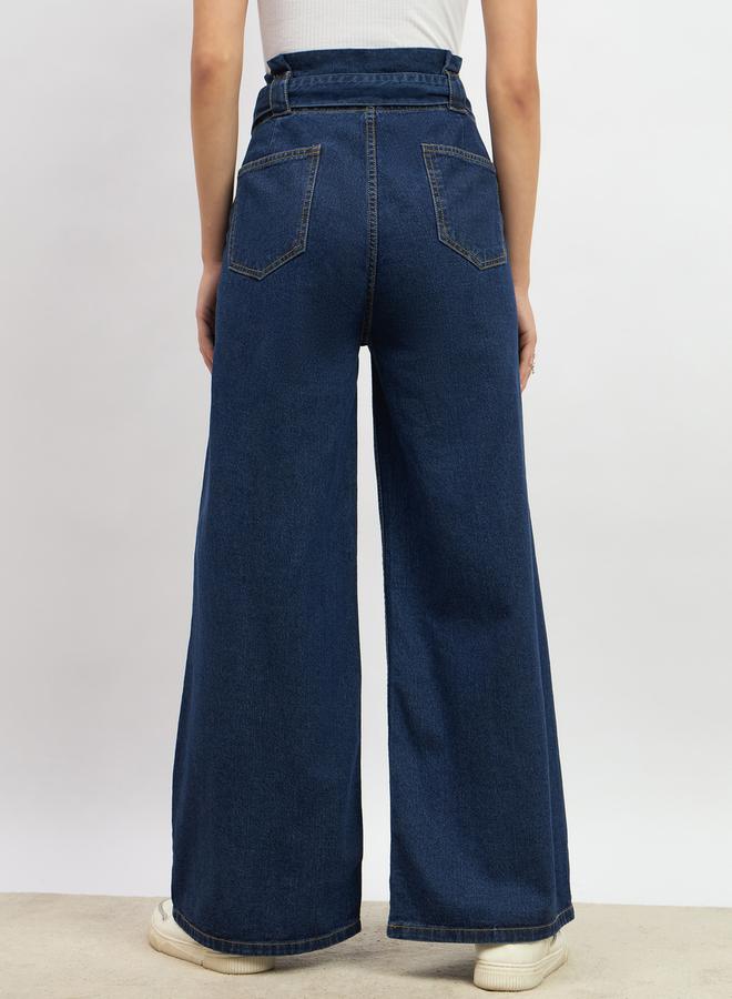 ستايلي جينز واسع بخصر مرتفع وطيات مع حزام خصر برباط - Image 5