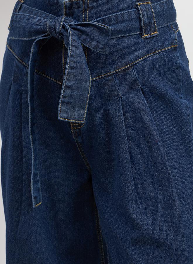 ستايلي جينز واسع بخصر مرتفع وطيات مع حزام خصر برباط - Image 4