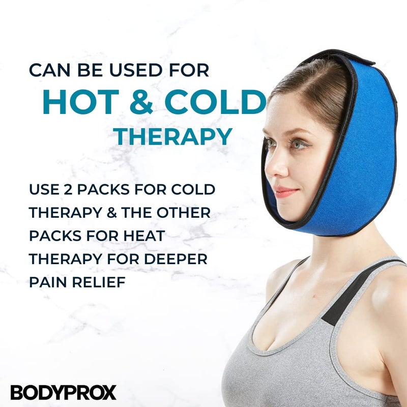 Bodyprox Face ice Pack for Jaw, Head and Chin, Adjustable Hot and Cold Wrap for Wisdom Teeth and TMJ Pain Relief, Nylon, Blue - Image 2