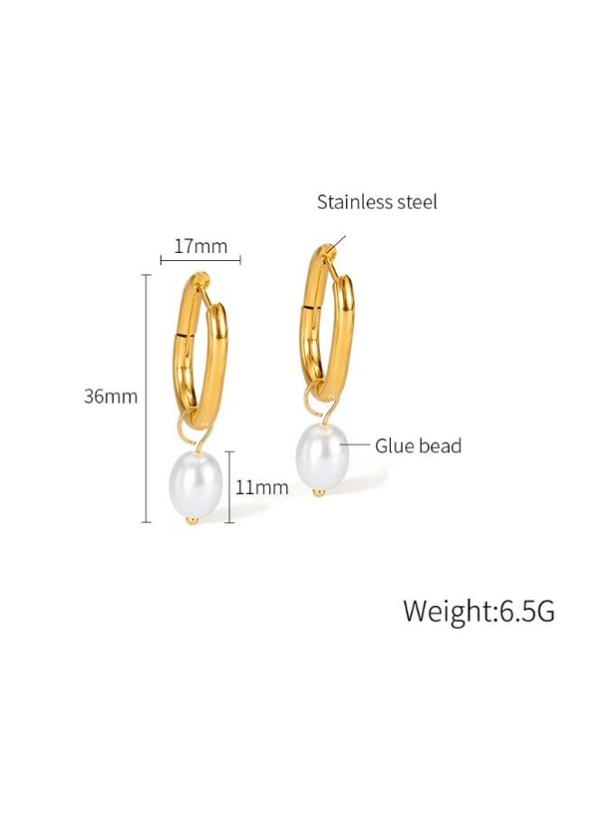 Andaazs Women’s Mystic Pearl Elongated Drop Earrings – 18K Gold-Plated Stainless Steel with Imitation Pearls – Elegant Everyday Dangle Jewelry - Image 3