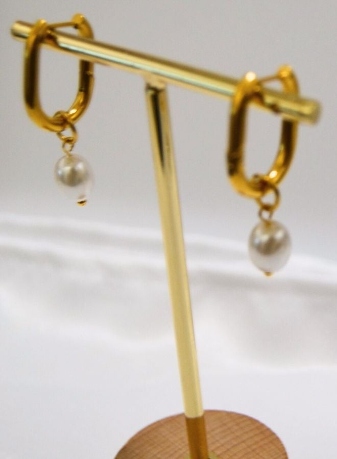 Andaazs Women’s Mystic Pearl Elongated Drop Earrings – 18K Gold-Plated Stainless Steel with Imitation Pearls – Elegant Everyday Dangle Jewelry - Image 2