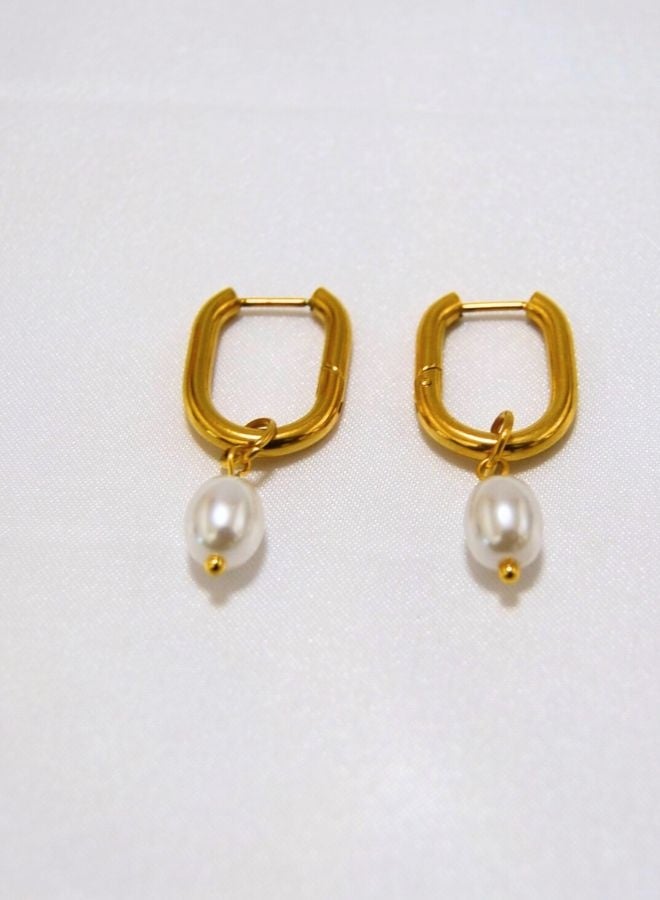 Andaazs Women’s Mystic Pearl Elongated Drop Earrings – 18K Gold-Plated Stainless Steel with Imitation Pearls – Elegant Everyday Dangle Jewelry - Image 1